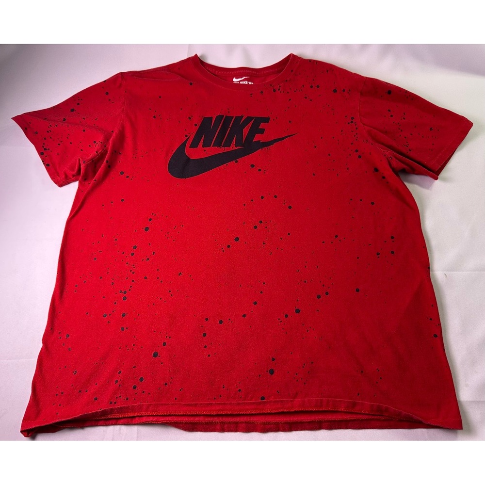 Nike Shirt XL Red Black Paint‎ Splatter Swoosh Logo Athletic Cut Gym Sport Tee